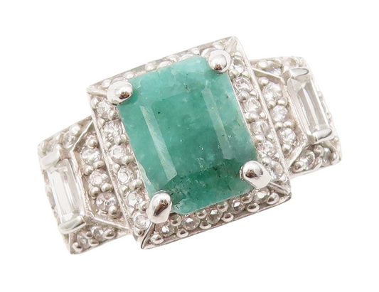 925 Sterling Silver Vintage Ring Rectangle Cutout Gemstone & CZ  Sz 7  RG30797