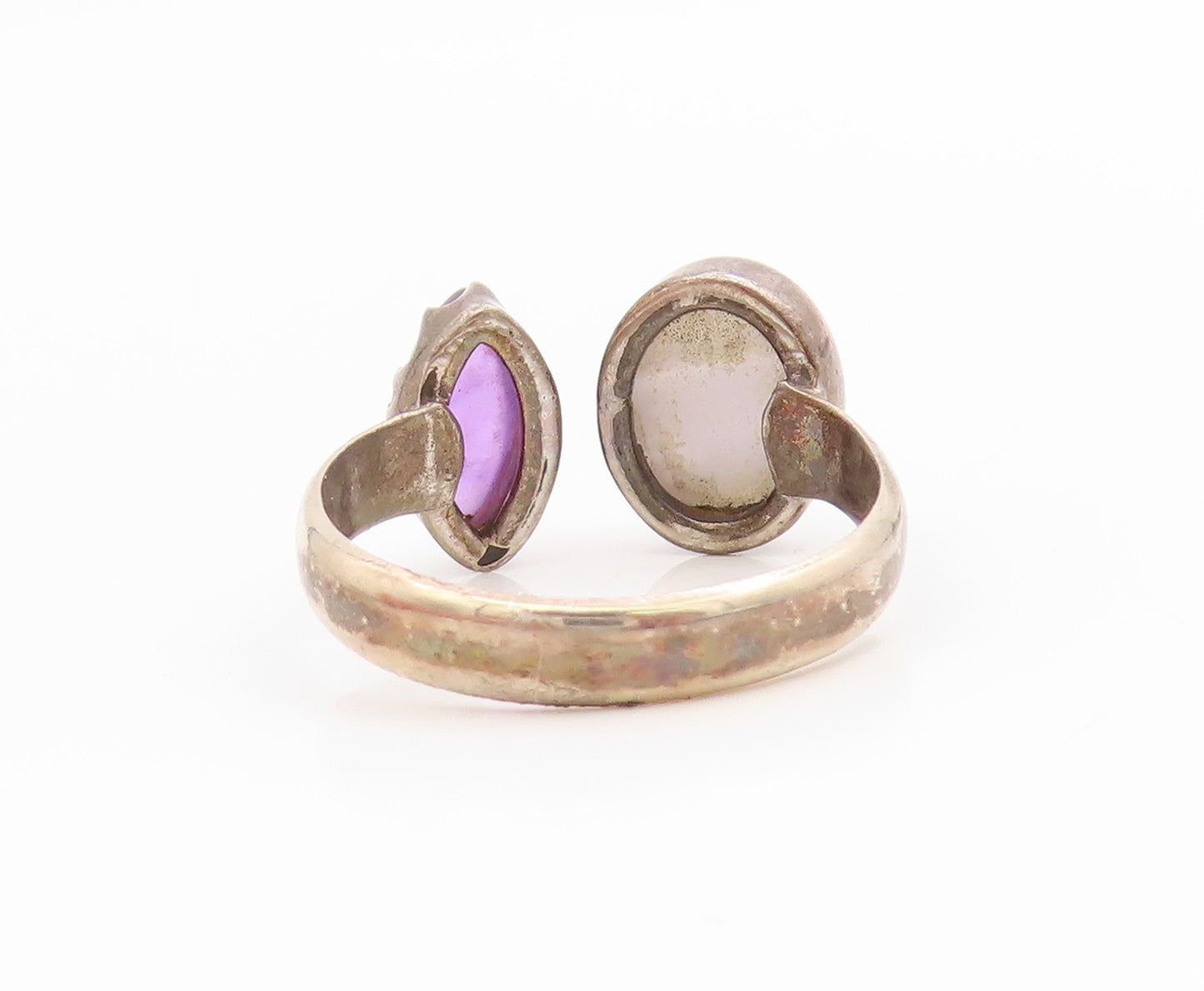 925 Sterling Silver Vintage Ring Amethyst & Moonstone Open Cuff  Sz 9  RG34616