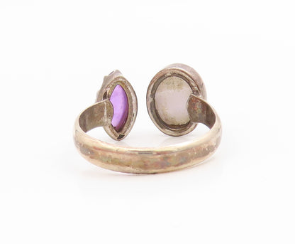 925 Sterling Silver Vintage Ring Amethyst & Moonstone Open Cuff  Sz 9  RG34616