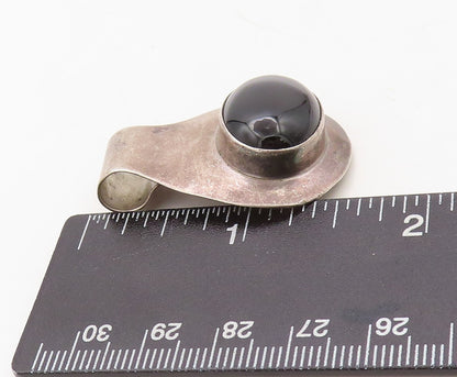 925 Sterling Silver Vintage Pendant NAVAJO Designer Dark Tone Oval Onyx  PT23589