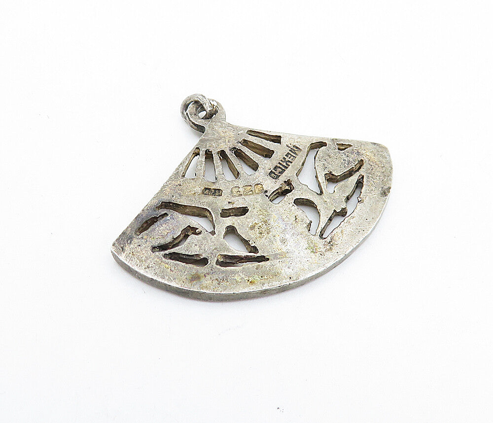 MEXICO 925 Sterling Silver  Vintage Antique Greek Key Fan Pendant  PT2724