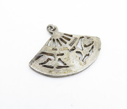 MEXICO 925 Sterling Silver  Vintage Antique Greek Key Fan Pendant  PT2724