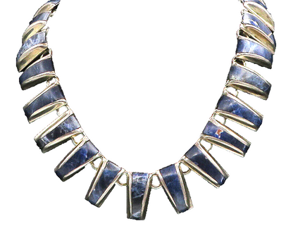 MEXICO 925 Sterling Silver Vintage Inlaid Stone Solid Chain Necklace  NE3751