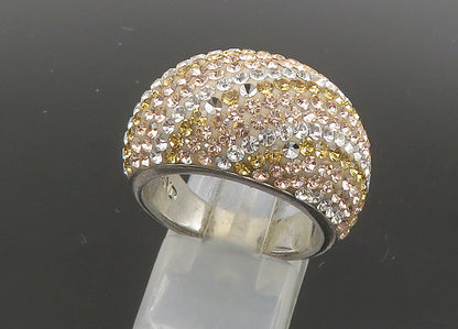 JACMEL 925 Silver  Vintage Shiny Crystal Striped Dome Band Ring Sz 8  RG21954