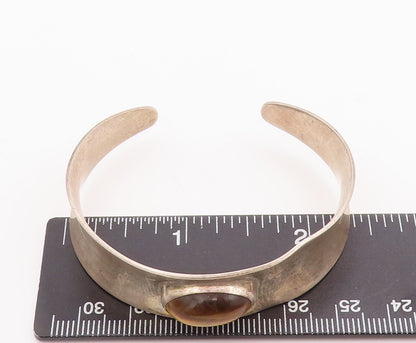 925 Sterling Silver Vintage Bracelet FROM DENMARK Oval Tiger's Eye Cuff BT10487