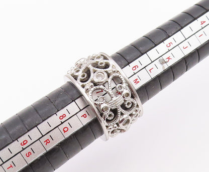 925 Sterling Silver Vintage Ring CZ Open Scrollwork Wide Band  Sz 7  RG36551