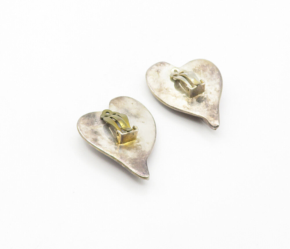 925 Sterling Silver  Vintage Dark Tone Heart Leaf Non Pierce Earrings  EG3808