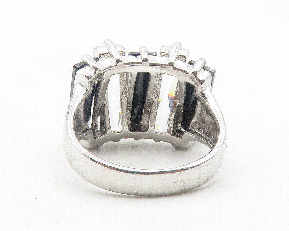 925 Sterling Silver  Cubic Zirconia & Hematite Cocktail Ring Sz 7   RG11976