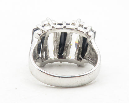 925 Sterling Silver  Cubic Zirconia & Hematite Cocktail Ring Sz 7   RG11976