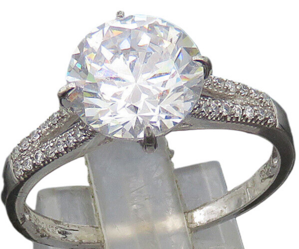 STAUER 925 Silver  Vintage Cubic Zirconia Solitaire Accent Ring Sz 10  RG21094