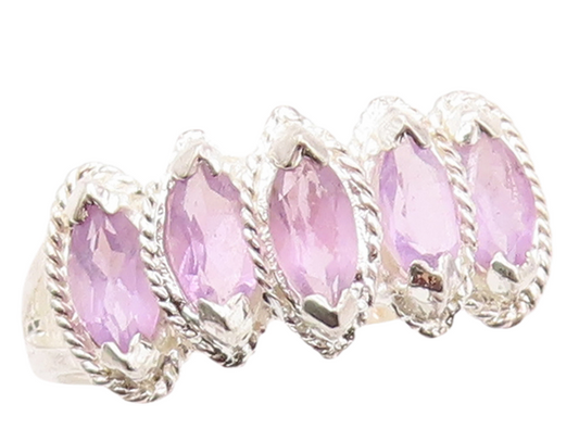 925 Sterling Silver Vintage Ring Marquise Cut Amethyst Halo CZ  Sz 7  RG31091