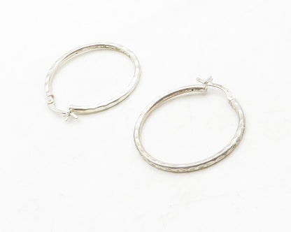 925 Sterling Silver  Vintage Shiny Dented thin Round Hoop Earrings  EG6699