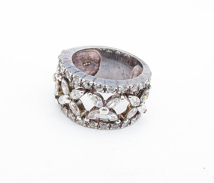 925 Sterling Silver  Shiny Topaz Open Flower Pattern Band Ring Sz 5.5  RG7299
