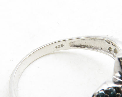925 Sterling Silver  Genuine Blue & White Diamonds Band Ring Sz 8  RG13114