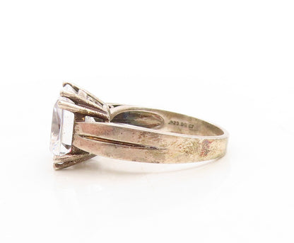 925 Sterling Silver Vintage Ring Minimalist Dark Tone Square Topaz  Sz 8 RG31630