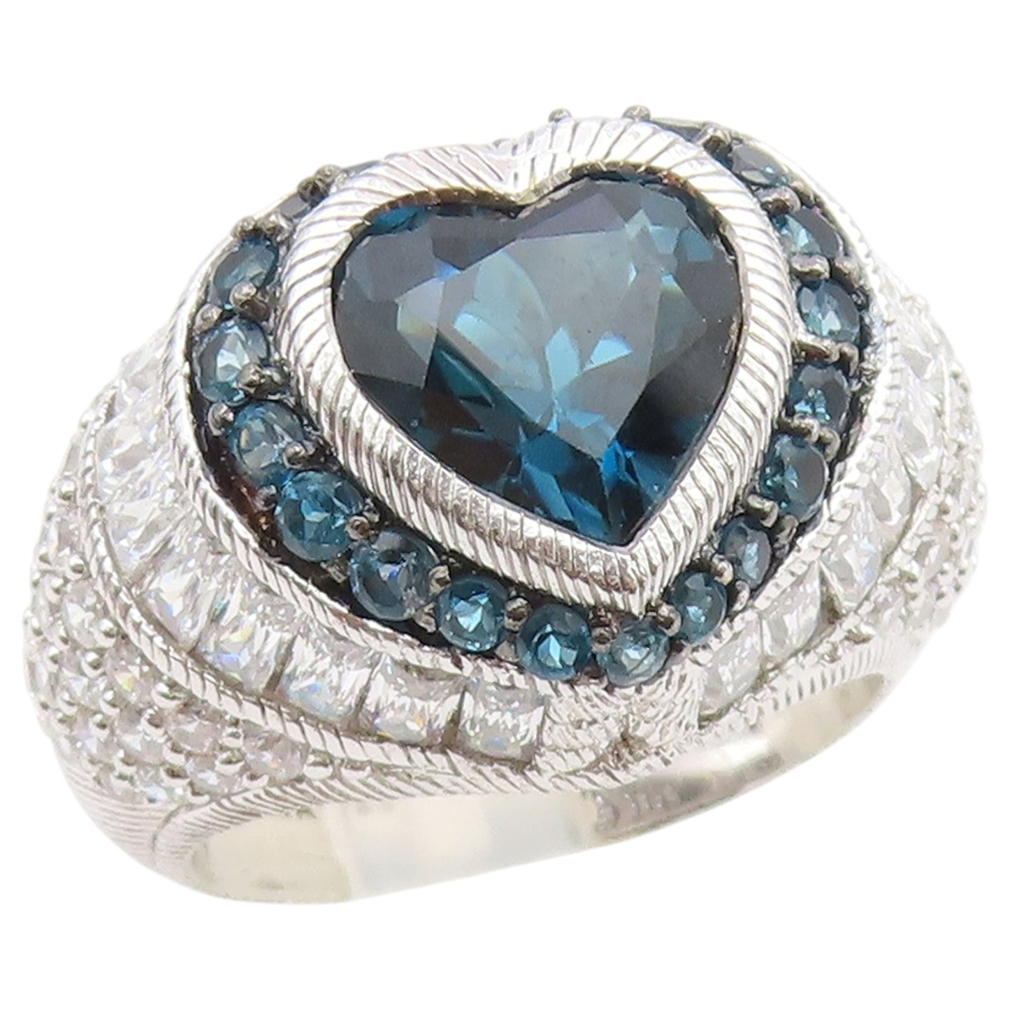 925 Sterling Silver Vintage Ring JUDITH RIPKA Topaz Love Heart  Sz 8  RG36865