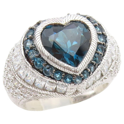 925 Sterling Silver Vintage Ring JUDITH RIPKA Topaz Love Heart  Sz 8  RG36865