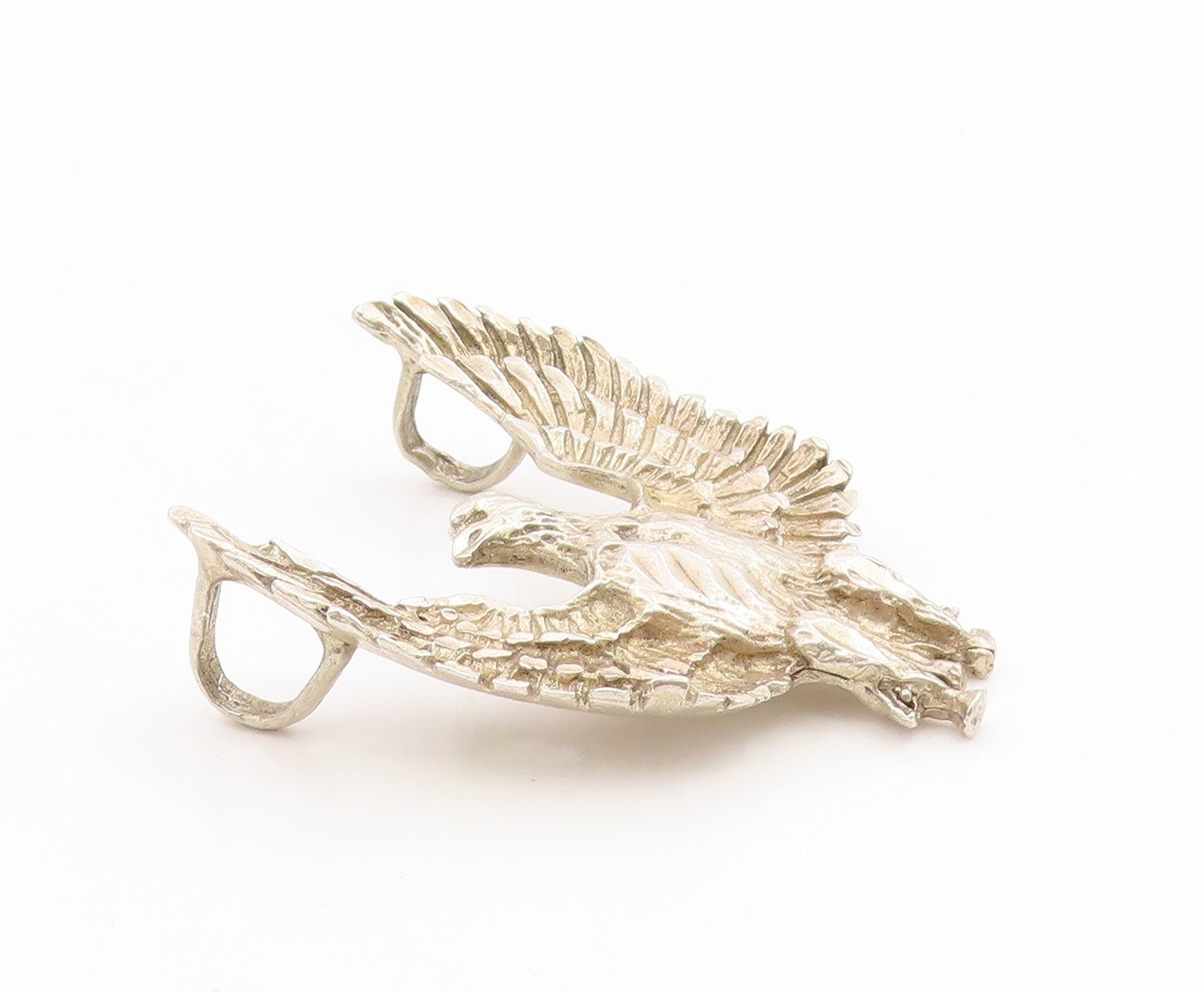 925 Sterling Silver Vintage Pendant Etched Majestic Flying Eagle Charm  PT25932