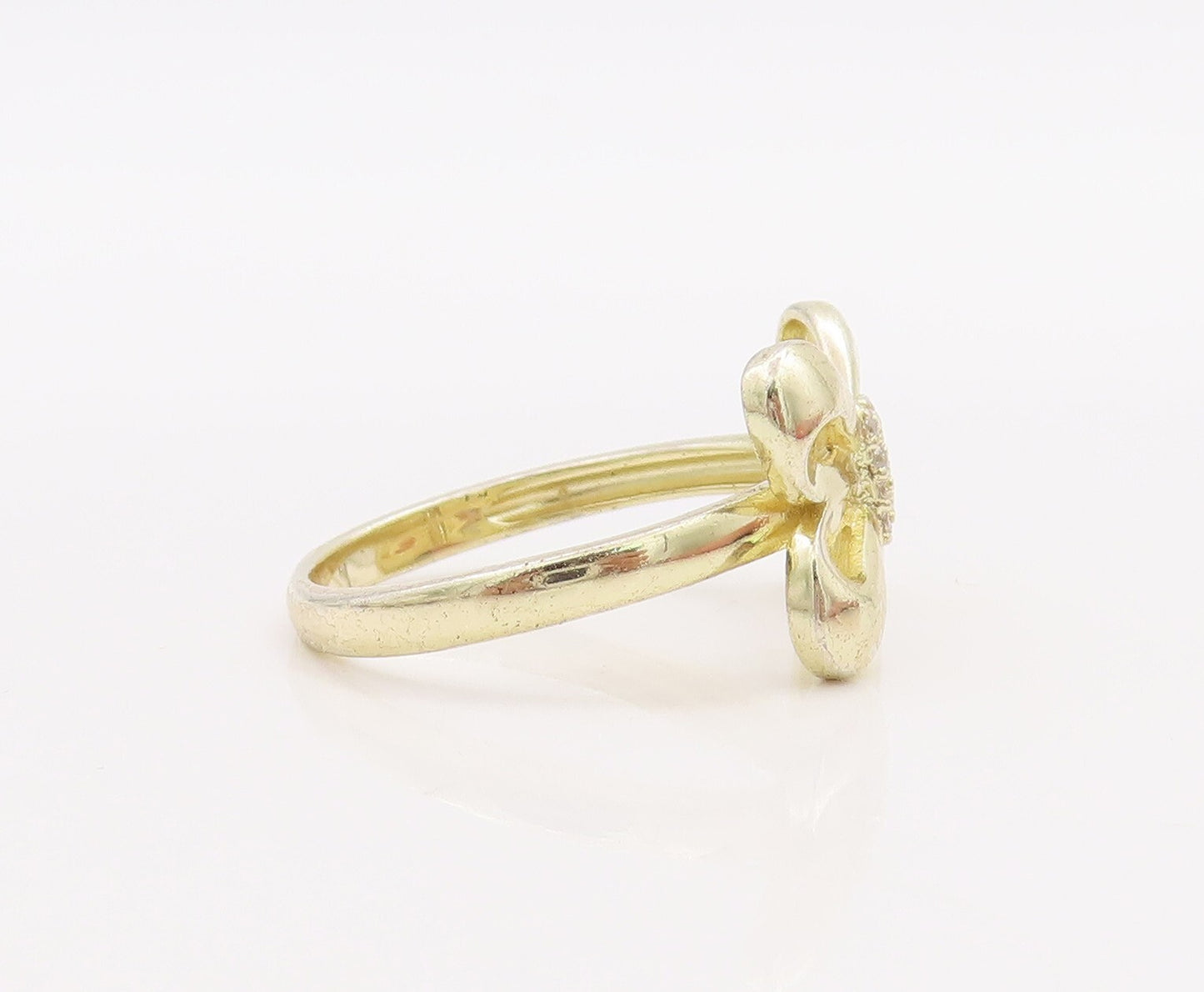 925 Sterling Silver Vintage Ring Gold Plated Cutout CZ Bow  Sz 8  RG28922