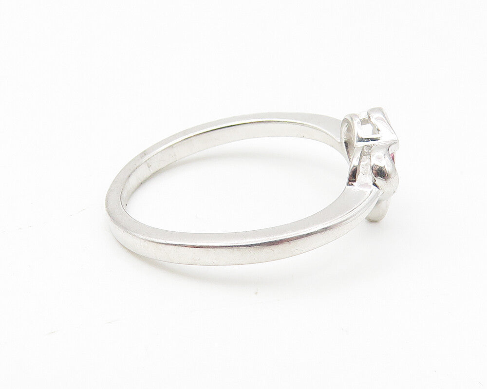 925 Sterling Silver  Petite Pink Topaz Open Love Heart Band Ring Sz 7  RG10857