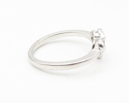 925 Sterling Silver  Petite Pink Topaz Open Love Heart Band Ring Sz 7  RG10857