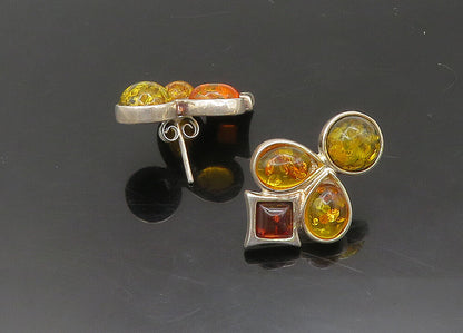 925 Sterling Silver   Vintage Cabochon Cut Amber Drop Earrings  EG11287