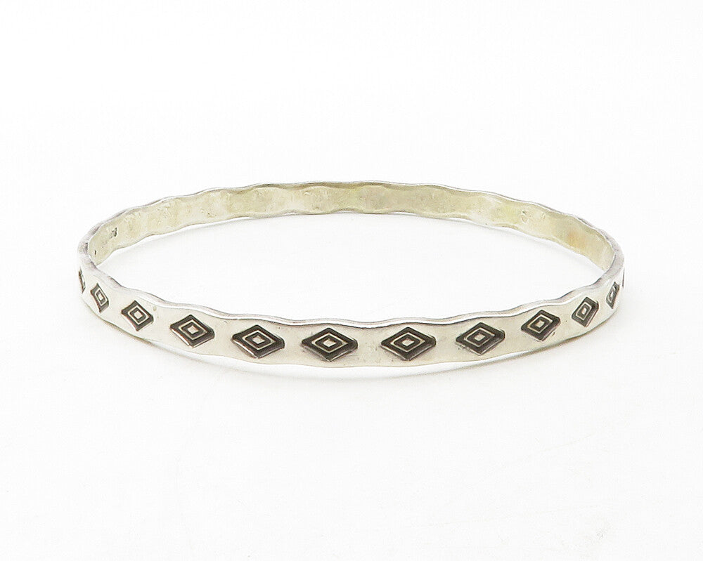 NAVAJO 925 Silver  Vintage Diamond Shape Pattern Round Bangle Bracelet  BT5033