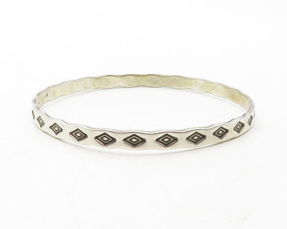 NAVAJO 925 Silver  Vintage Diamond Shape Pattern Round Bangle Bracelet  BT5033