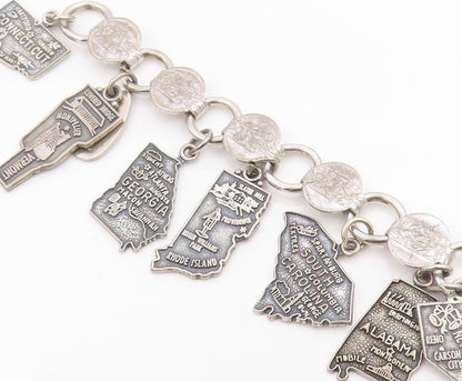 925 Sterling Silver Vintage Bracelet SARAH COVENTRY US State Map Charms  BT12048