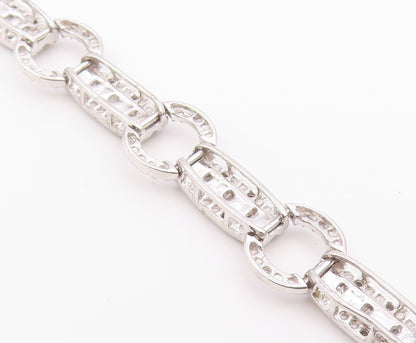 925 Sterling Silver Vintage Bracelet Real Diamonds Geometric Link Chain  BT12176