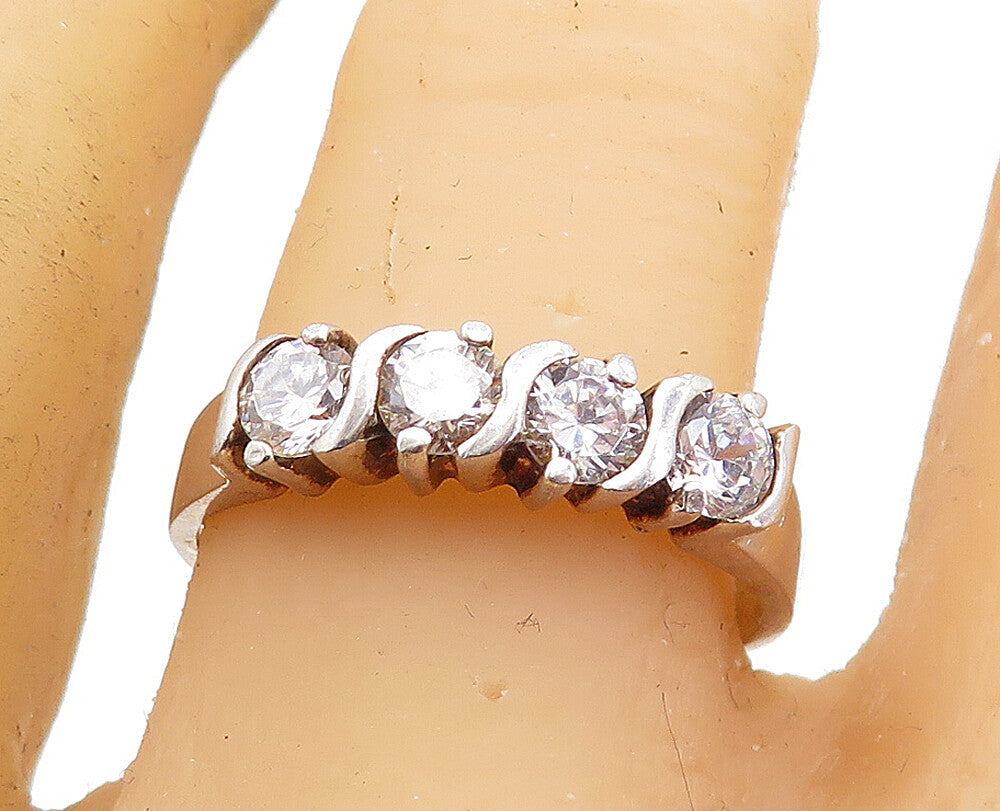 SETA 925 Silver  Vintage Cubic Zirconia 4 Stone Swirl Band Ring Sz 9.5  RG7056