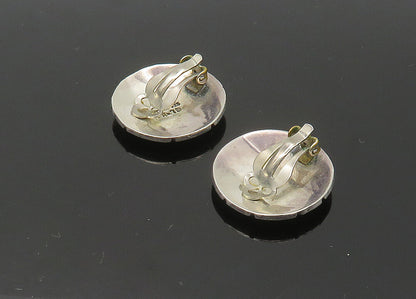 MEXICO 925 Sterling Silver  Vintage Round Grid Non Pierce Earrings  EG11068
