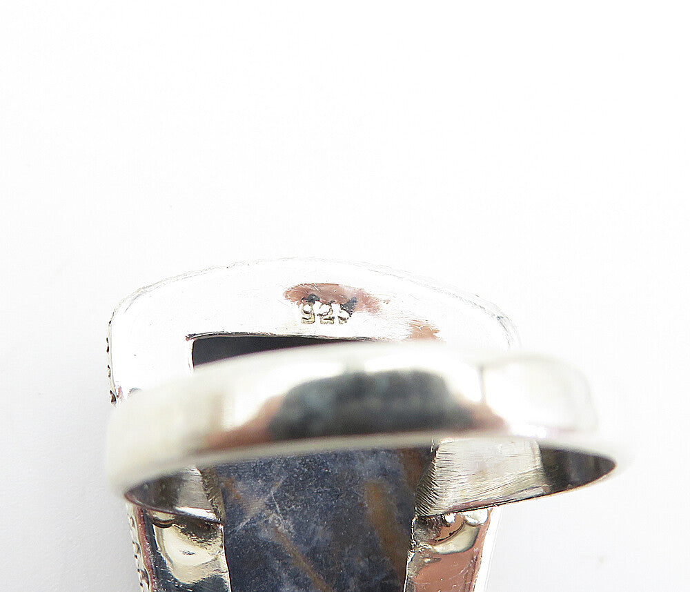 925 Sterling Silver  Sodalite Swirl Border Shiny Cocktail Ring Sz 10  RG8130