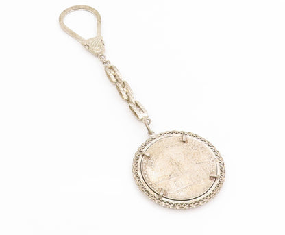 925 Sterling Silver Vintage Keychain Carved Islamic Mosque Arabian Coin  TR4164