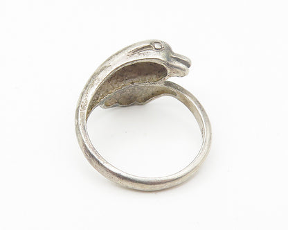 925 Sterling Silver  Vintage Dolphin Head & Tail Bypass Ring Sz 7  RG10714
