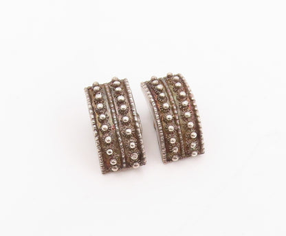 925 Sterling Silver Vintage Earrings Ethnic Intricate Beadwork Wide Hoop EG14005