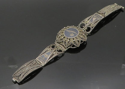 925 Sterling Silver Vintage Bracelet EAST EUROPE Antique Enamel Filigree BT12091