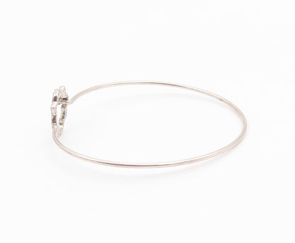925 Sterling Silver  Shiny Topaz Open Flower Motif Bangle Bracelet  BT5254