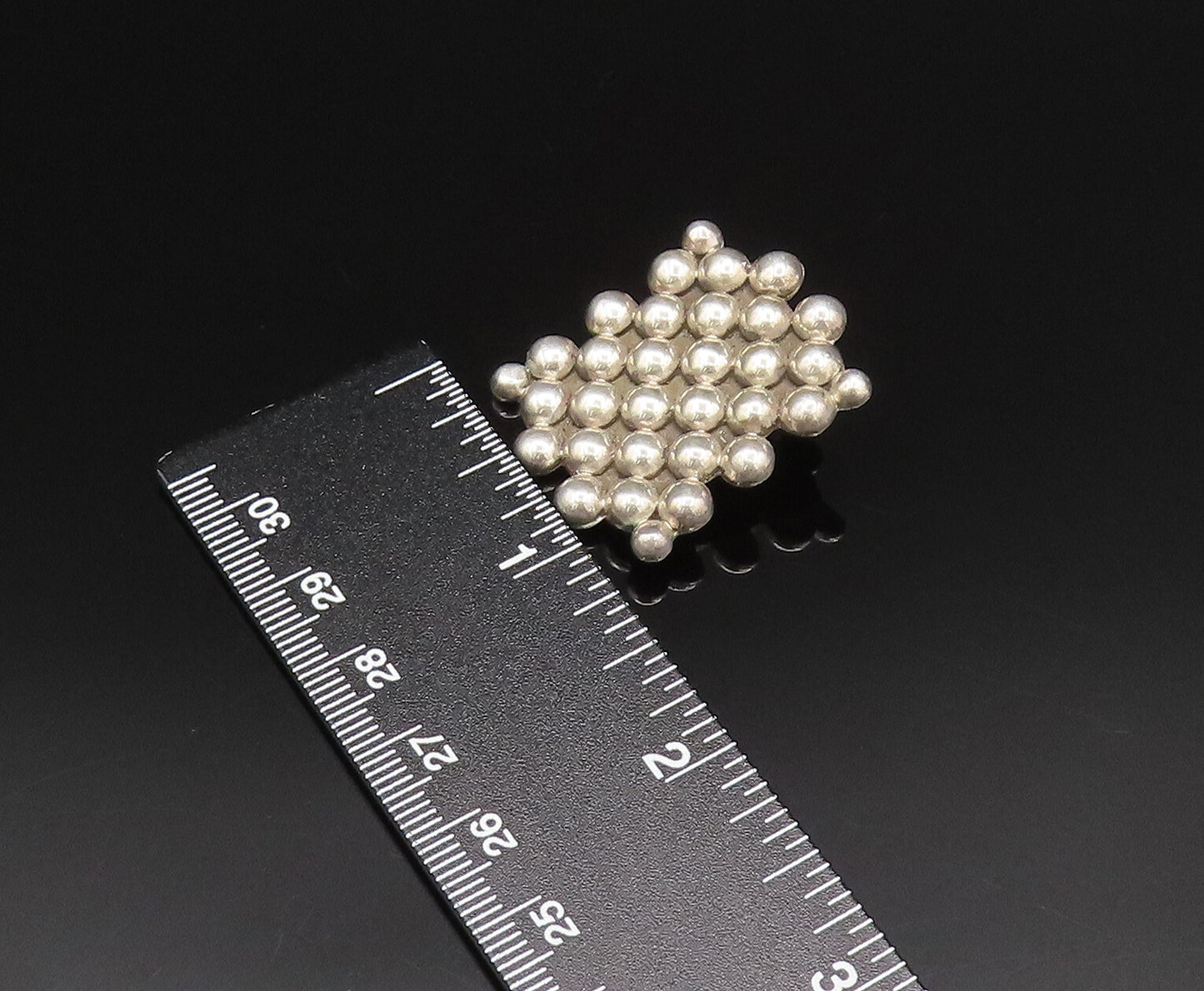 MEXICO 925 Sterling Silver Vintage Beaded Cluster Non Pierced Earrings EG12146