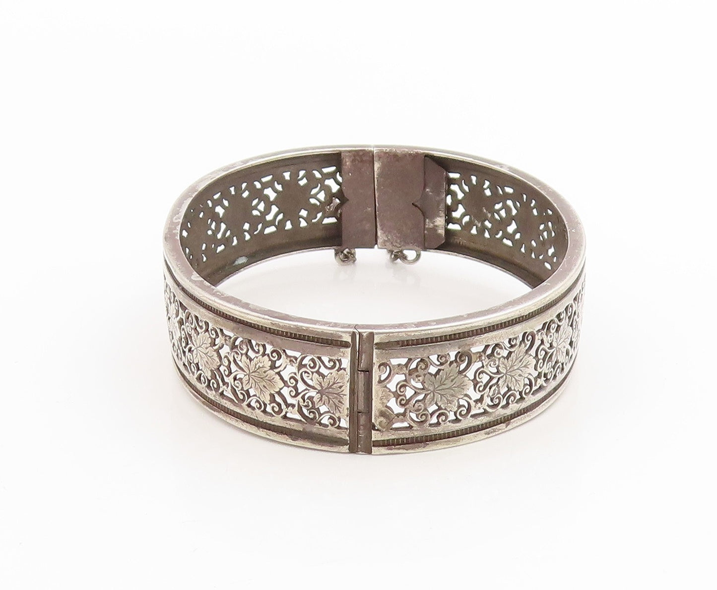 925 Sterling Silver Vintage Bracelet Antique Floral Openwork Bangle  BT12011