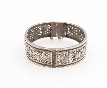 925 Sterling Silver Vintage Bracelet Antique Floral Openwork Bangle  BT12011