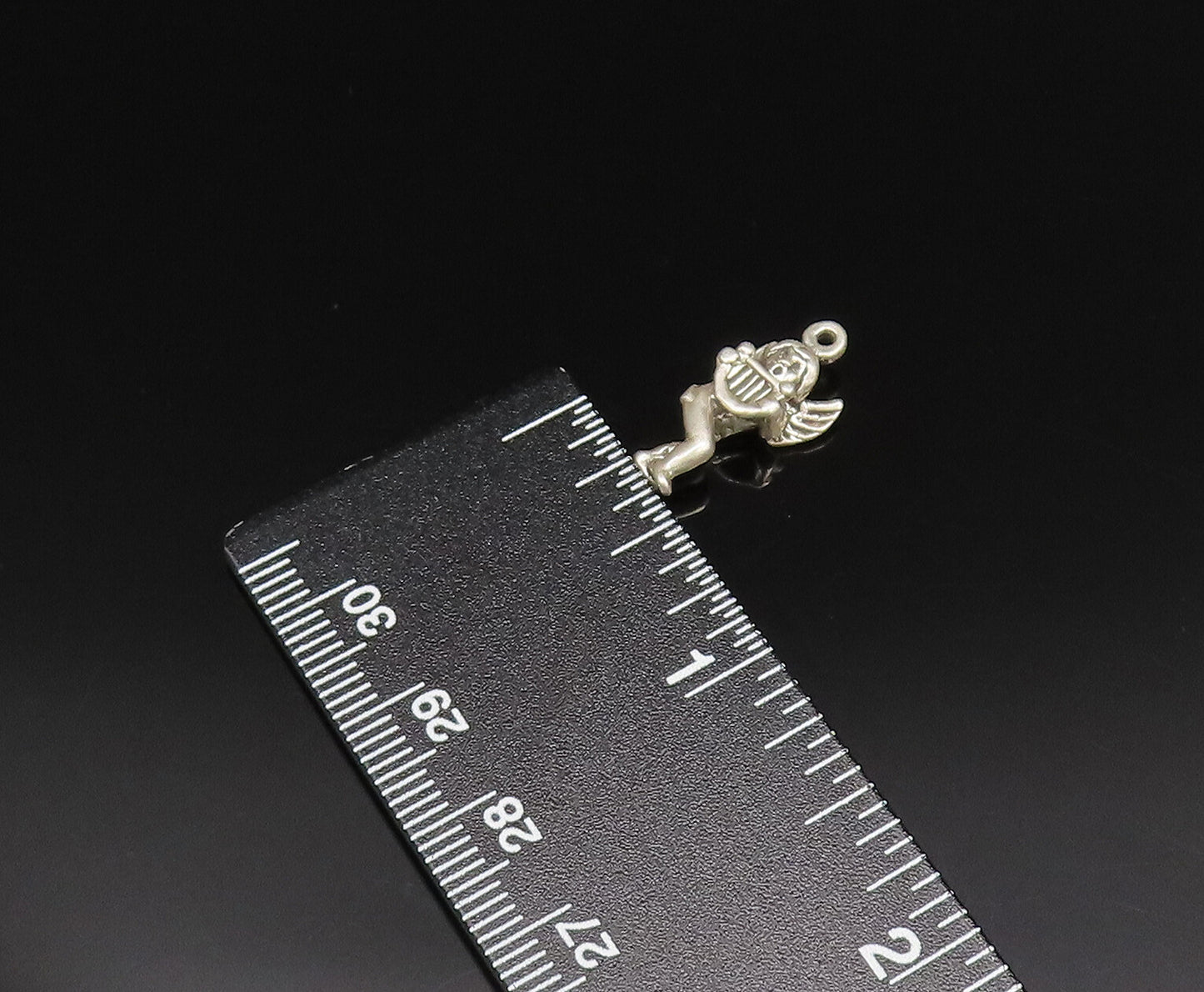 DISNEY 925 Silver  Vintage Baby Angel Playing Harp Charm Pendant  PT21519