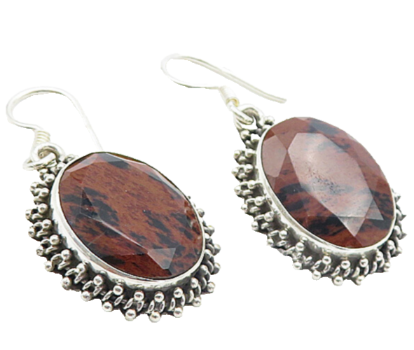 925 Sterling Silver  Vintage Faceted Red Jasper Oval Dangle Earrings  EG3293