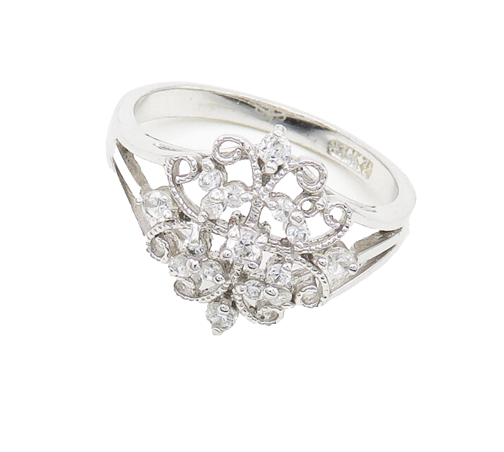 925 Sterling Silver  Topaz Floral Swirl Design Shiny Band Ring Sz 8  RG17094