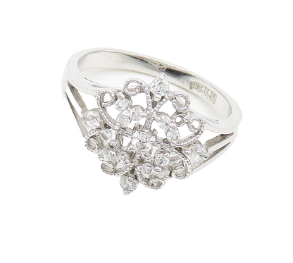 925 Sterling Silver  Topaz Floral Swirl Design Shiny Band Ring Sz 8  RG17094