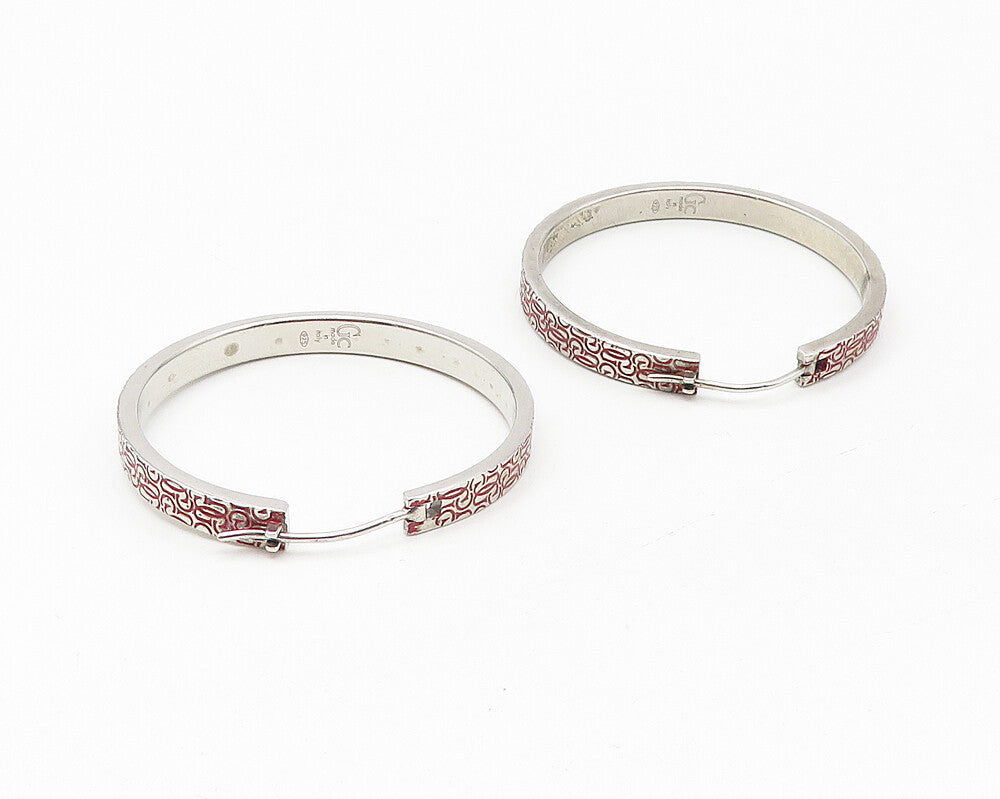 GUESS ITALY 925 Sterling Silver  Vintage Monogram Logo Hoop Earrings  EG6319