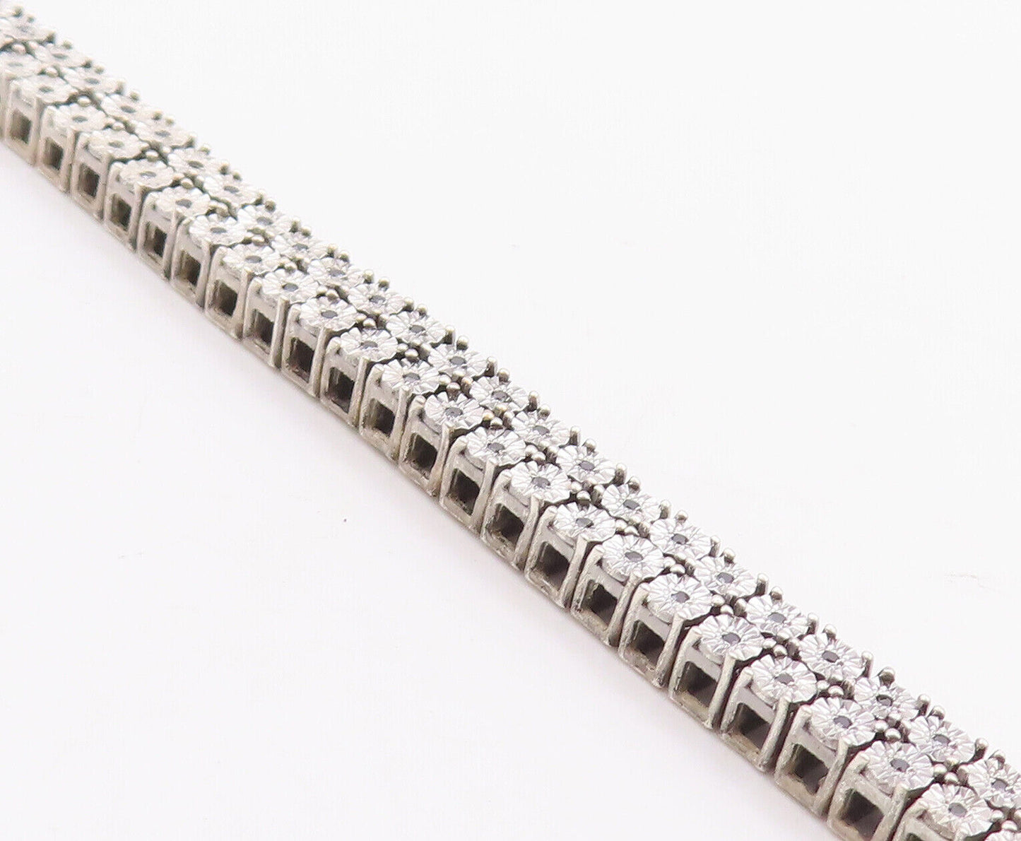 925 Sterling Silver Vintage Bracelet Floral Etched Band Black Diamonds  BT10630