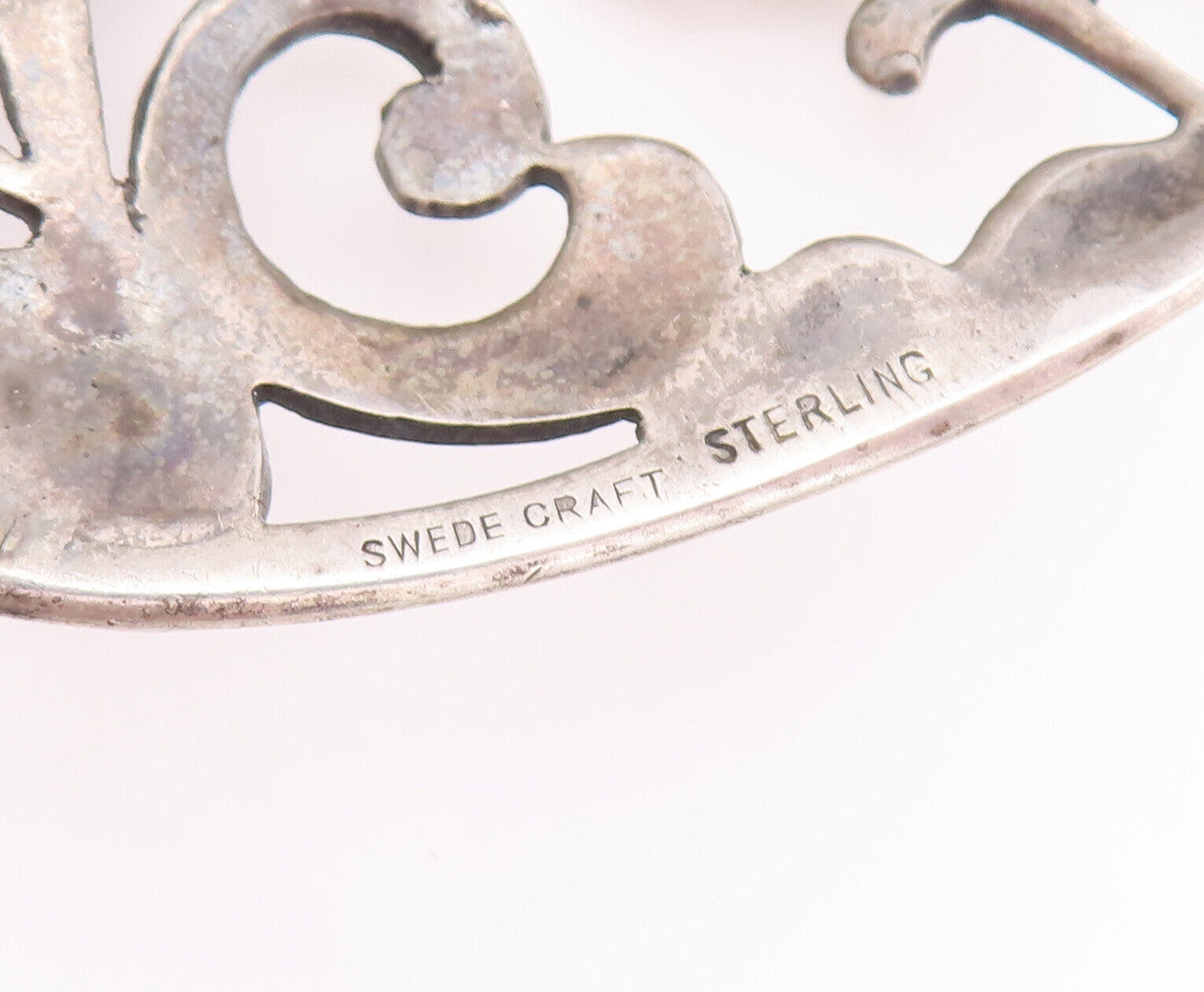 925 Sterling Silver Vintage Brooch Pin SWEDECRAFT Oval Antique Floral  BP10789