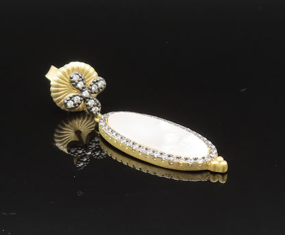 DESIGNER 925 Silver  Vintage Mother Of Pearl & Cubic Zirconia Earrings EG11755
