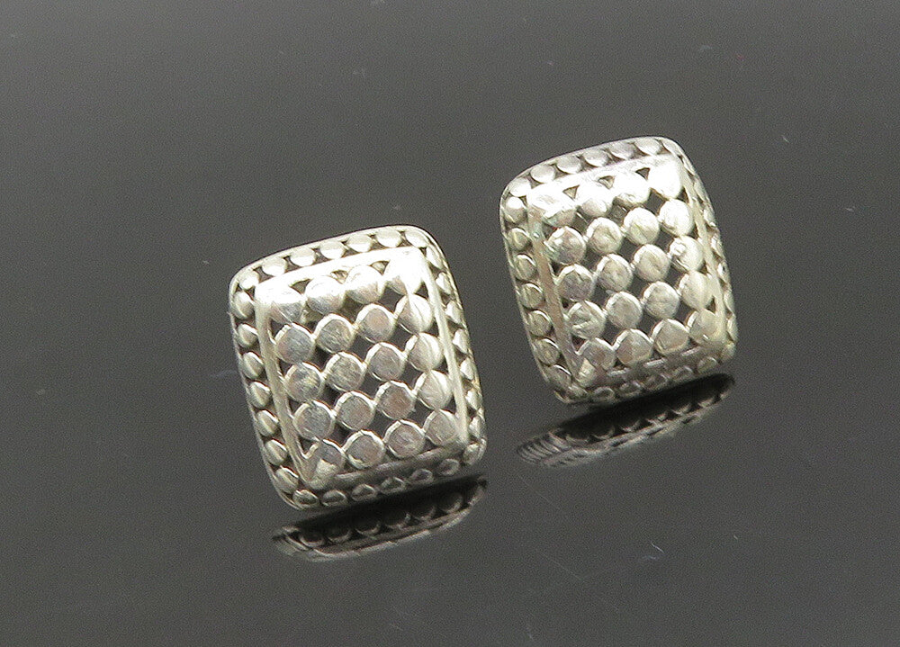 925 Sterling Silver  Vintage Shiny Circle Pattern Square Drop Earrings EG10751